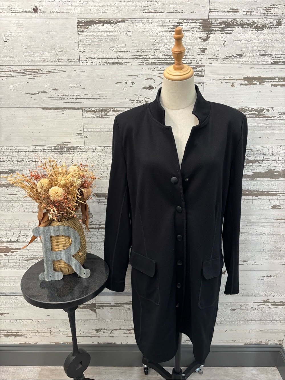 Cabi Black Long Button-Front Blazer Coat